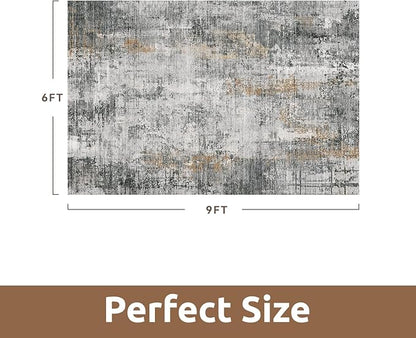 6 x 9 Area Rugs for Living Room, Machine Washable Non Slip Rug Ultra Soft Low Pile Indoor Carpet Modern Abstract Rugs for Bedroom Office Room Dining Room Beside, Grey