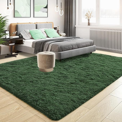 Tepook Fluffy Large Rugs for Living Room, Area Rug 6x9 Soft Carpet for Bedroom, Modern Shaggy Rug for Kids Boys Girls, Plush Indoor Nursery Home Decor Rug with Non-Slip Bottom, Dark Green