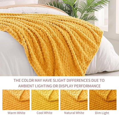 Exclusivo Mezcla Fleece Throw Blanket for Couch, Extra Large Fuzzy Mustard Yellow Bed Blankets, Soft Cozy Plush Sofa Throws for All Seasons, 50x70 Inches
