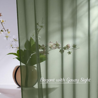 NICETOWN Forest Green Sheer Curtains 96inches Long for Living Room, Grommet Voile Sheer Light Filtering Window Treatments for Bedroom, Sage Green, W54 x L96, Set of 2