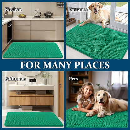 OLANLY Dog Door Mat for Muddy Paws 24x16, Absorbs Moisture and Dirt, Absorbent Non-Slip Washable Doormat, Quick Dry Chenille Mud Mat, Entry Indoor Entryway Carpet for Inside Floor, Emerald Green