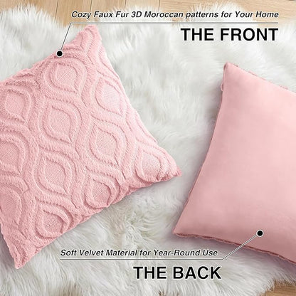 decorUhome Throw Pillow Covers 20x20 Inch Set of 2, Soft Plush Faux Wool Pink Solid Couch Pillow Covers, Accent Farmhouse Neutral Square Pillow Cases for Sofa Bed Living Room