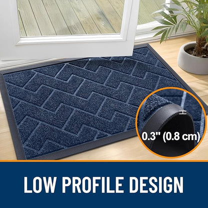 OLANLY Front Door Mat Indoor Outdoor Entrance, Waterproof All-Season, All-Weather Doormat, Sturdy Natural Rubber, Low Profile, Easy Clean Patio Porch Entryway Mat, Herringbone Brick (Blue, 47x23)