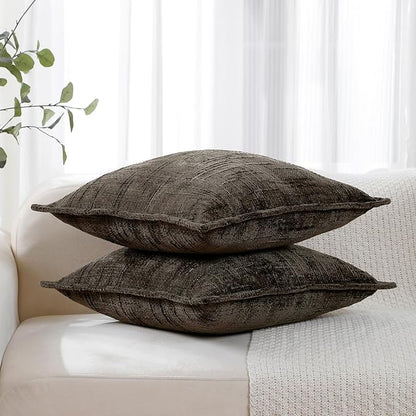 HPUK Fall Chenille Soft Throw Pillow Covers 18x18 Set of 2, Accent Cushion Covers for Living Room, Bedroom, Decorative Solid Color Pillow Covers for Couch, Sofa, Chair, Charcoal