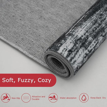 KOZYFLY Modern Abstract Kitchen Runner Rug, 2x6 Washable Rug Runner Non-Slip Soft Striped Hallway Runner Rugs, Black Navy Blue Grey Carpet Runner for Entryway Bathroom Laundry Room Foyer