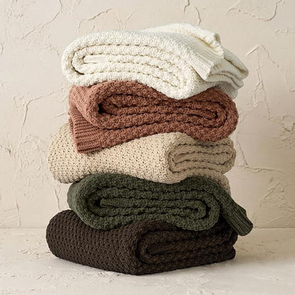 EVERGRACEHOME Chunky Chenille Knit Throw Blanket for Couch, Soft Luxurious Moss Stitch Blankets for Bed, Cozy Decorative Farmhouse Knitted Throws for Sofa, Terracotta Clay, 60" x 80"