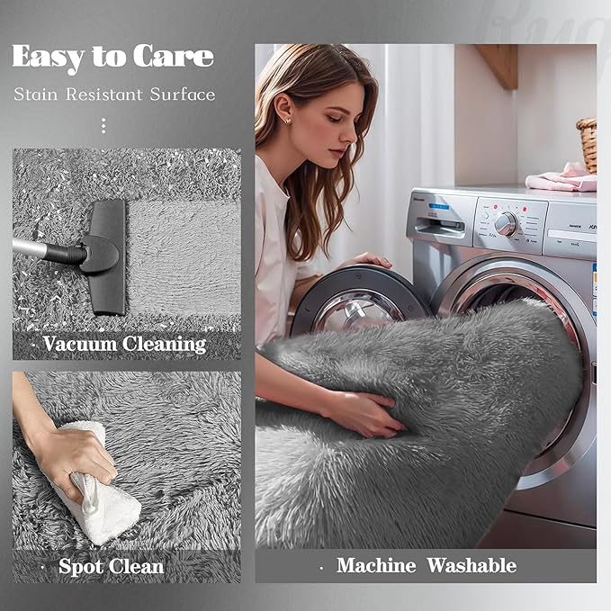 8x10 Area Rugs for Living Room: Fluffy Shag Soft Washable Rug Large Fuzzy Plush Indoor Carpet for Bedroom Nursery Playroom Kids Girls Boys Room (Grey, 8'x10')