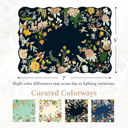 Rugflix 5x7 Floral Area Rug for Living Room, Bedroom, Machine Washable Rugs with Non-Slip Backing, Indoor Low Pile Carpet for Dining Room, Nursery, Kids Pet Friendly