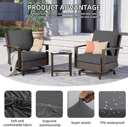 12Pcs Outdoor Cushion Covers, Patio Cushion Covers,Stretch Elastic Slipcovers, Replacement Washable & Reusable Furniture Protector for Patio Couch (Grey,Cover Only)