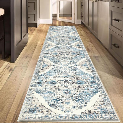 HEBE Hallway Runner Rug 2'8''x12' Washable Vintage Distressed Area Rugs Non Slip Laundry Rug Runner Boho Floor Carpet Runners for Hallways Entryway Laundry Room Kitchen Bathroom