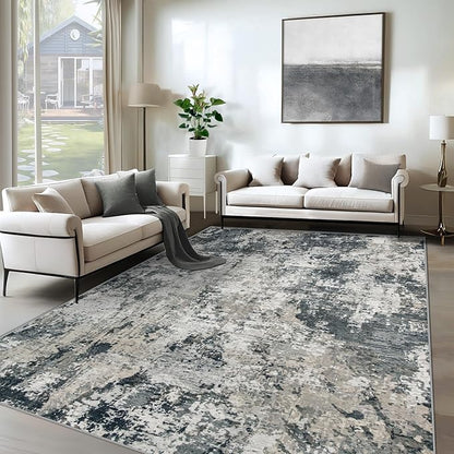XLUEZ 6x9 Area Rugs for Living Room, Washable Modern Abstract Large Area Rug Neutral Soft Non Slip Kids Rug Stain Resistant Indoor Carpet for Bedroom Nursery Dining Room Playroom(GreyWhite, 6'x9')