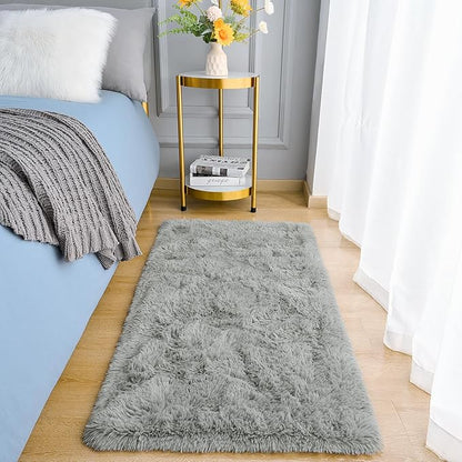 Amearea Shag Small Rug, Fluffy 2x4 Feet Throw Rugs for Bedroom Girls Living Room, Extra Soft and Fuzzy Shaggy Carpet, Non Slip, Solid Color Nursery Home Floor Decor Carpets, Grey