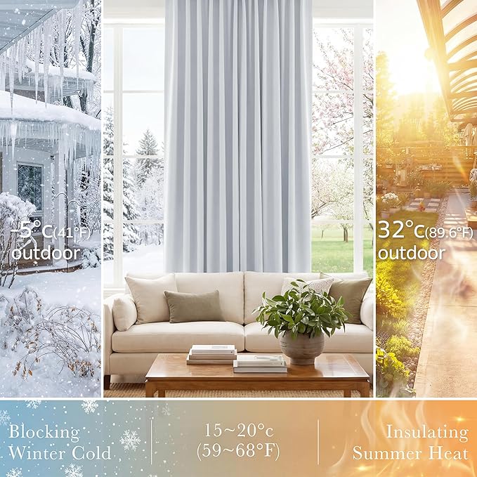PONY DANCE Short Drapes for Kinchen, Drapes for Bathroom Window, Privacy Curtain Tiers for Basement Windows, loft Curtain Tiers for Bedroom (2 Panels,Greyish White, 34x54 Inch)