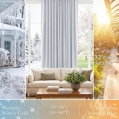PONY DANCE White Curtains 45 Inches Long - Room Darkening Drapes with Back Tabs & Rod Pocket Design Window Treatments Panels for Decoration, 52 x 45 Inches, Greyish White, 2 PCs