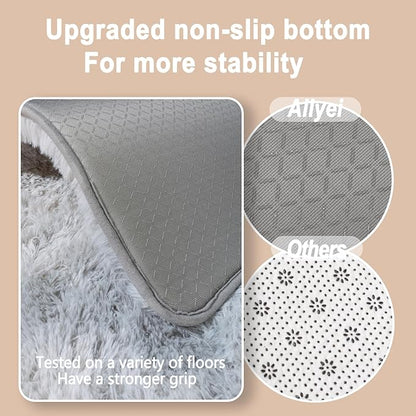 Ultra Soft Runner Rugs for Bedroom Hallways with Upgraded Non-Slip Rubber Backing & Thick Memory Sponge, 2x8 Feet Fluffy Shag Throw Area Rug for Bedside Dorm Tie-dye Light Grey