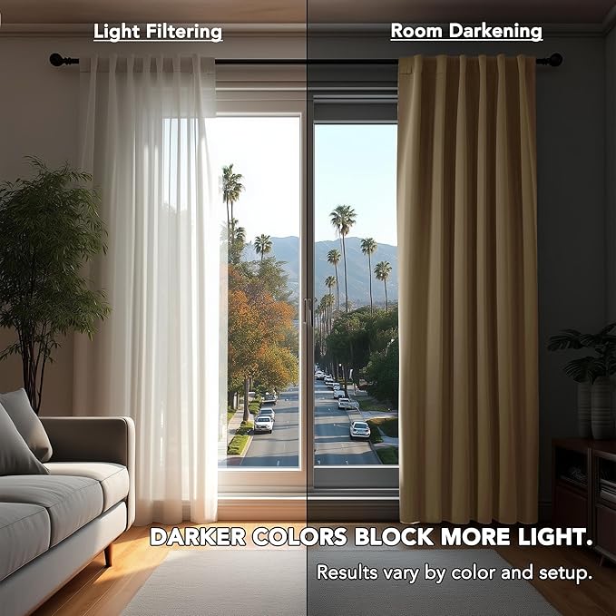 Deconovo Blackout Curtains, Thermal Insulated, W42 x L63 2 Panels, Back Tab, Machine Washable, Room-Darkening Drapes for Bedroom/Living Room Khaki