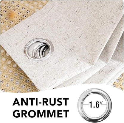 H.VERSAILTEX Linen Curtains 100% Blackout Curtains for Bedroom 90 inch Long Full Light Blocking Nature Linen Blended Window Curtains for Living Room Nickel Grommet (2 Panels, Ivory)