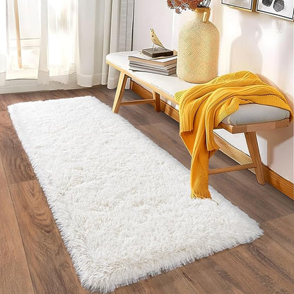 Ultra Soft Runner Rugs for Bedroom Hallways with Upgraded Non-Slip Rubber Backing & Thick Memory Sponge, 2x6 Feet Fluffy Shag Throw Area Rug for Bedside Dorm Cream