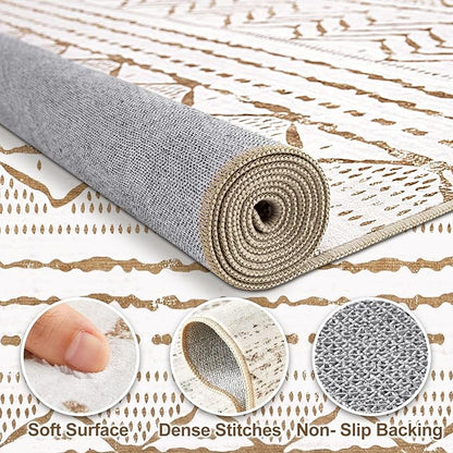 Nakagishi 6x9 Area Rugs Living Room: Washable Boho Large Neutral Soft Farmhouse Rug Stain Resistant Modern Indoor Floor Non-Slip Carpet for Bedroom Nursery Playroom Office Dining Dorm- White Brown