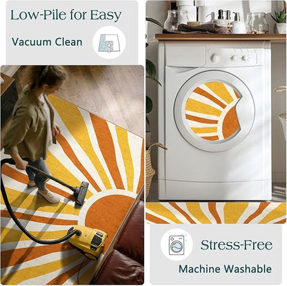 Boho Outdoor Rug - 28" x 43" Front Door Mat Indoor Outside Entrance Non-Slip Washable Outdoor Mat Orange Entry Rug for Entryway Entrance Kitchen Bedroom Layered Doormat for Front Porch Decor
