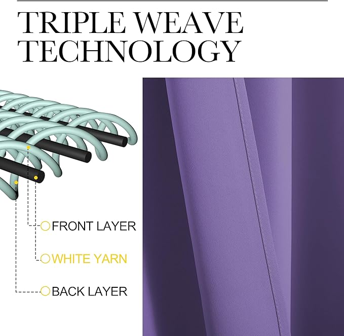 NICETOWN Blackout Curtains Window Draperies, Lilac Purple, Set of 2, 70 by 95 inches Long, Window Treatment Thermal Insulated Solid Room Darkening Drapes for Bedroom