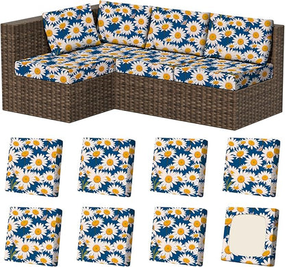 8Pcs Stretch Patio Cushion Covers, Outdoor Couch & Sofa Replacement Slipcovers for Patio Furniture Cushion Covers, Washable Reusable Furniture Protector