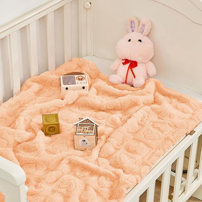 Yurhap Fleece Baby Blanket Heart Checkered, Ultra Soft Cozy Baby Blankets for Girls Boys, Fluffy Infant Toddler Newborn Receiving Gifts for Crib Stroller 30"x40" (Apricot Pink)