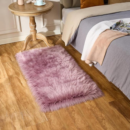 EasyJoy Ultra Soft Fluffy Shaggy Area Rug Faux Fur Rug Chair Cover Seat Pad Fuzzy Area Rug for Bedroom Floor Sofa Living Room (2 x 4 ft Rectangle, Light Purple)