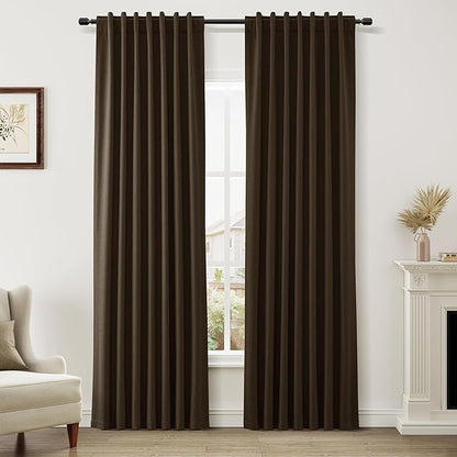 Guken 100% Blackout Curtains 84 Inch Length 2 Panels Set for Living Room Bedroom Back Tab Thermal Insulated Black Out Linen Drapes Room Darkening Chocolate,52x84