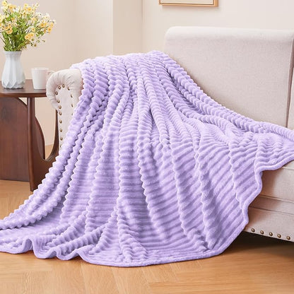 BEDELITE Fleece Throw Blanket for Couch – 3D Ribbed Jacquard Soft and Warm Decorative Fuzzy Blanket – Cozy, Fluffy, Plush Lightweight Pastel Lilac Throw Blankets for Bed, Sofa, 50x60 inches