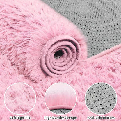 6x9 Area Rugs for Living Room Rug: Soft Fluffy Shag Light Pink Rugs for Bedroom, Non-Slip Large Fuzzy Plush Rug Indoor Floor Carpet for Nursery Kids Boys Girls Room, Dorms, Playroom, Modern Home Decor