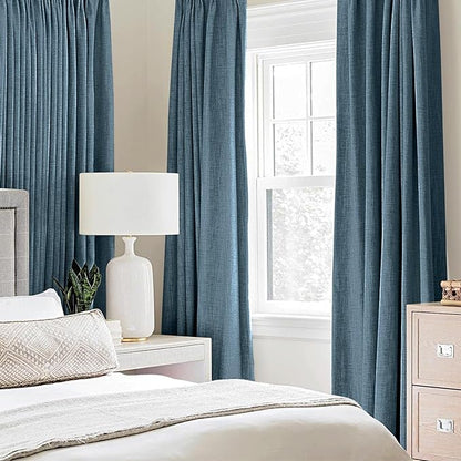 MIULEE Linen Texture Curtains for Bedroom Solid 100% Blackout Thermal Insulated Dusty Blue Curtains Grommet Room Darkening Drapes Luxury Decor for Living Room Nursery 52x96 Inch (2 Panels)