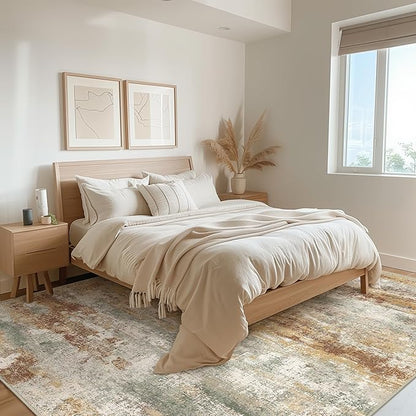 BEIMO Area Rugs 9x12 for Living Room Bedroom, Modern Abstract Machine Washable Rug, Large Soft Low Pile Floor Cover with Non Slip Backing for Dining Room, Orange Green