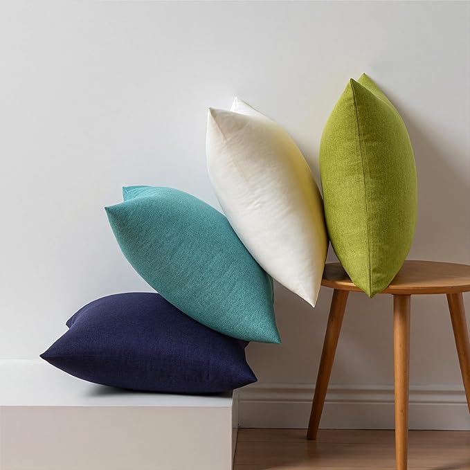 MIULEE Pack of 4 Decorative Outdoor Throw Pillow Covers Linen Waterproof Pillow Covers Spring Farmhouse Cushion Cases for Patio Garden Tent Balcony Couch Sofa 16x16 inch Blue Green