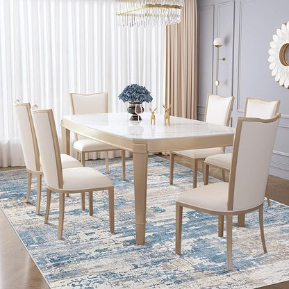 6x9 Area Rugs for Living Room, Washable Modern Abstract Large Area Rug Neutral Soft Non Slip Kids Rug Stain Resistant Indoor Carpet for Bedroom Nursery Dining Room Playroom(BlueBeige, 6'x9')