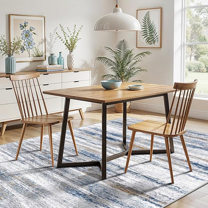 5x7 Area Rug for Living Room: Non-Slip Washable Rugs for Dining Room Bedroom Study Home Office - Easy-to-Clean Stain and Water Resistant Carpet - Soft Low-Pile Mat Navy Grey
