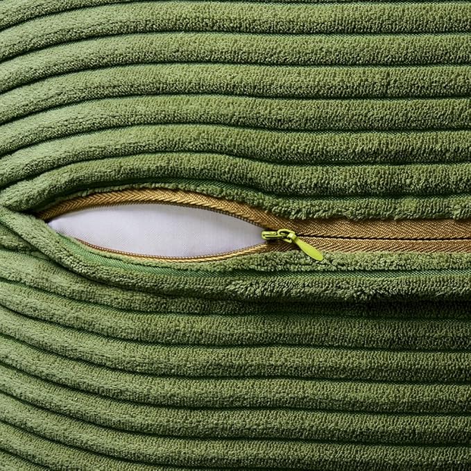 MIULEE Spring Decorative Lumbar Throw Pillow Covers for Couch Bed Livingroom 12x20 Inch Set of 2 Moss Green Boho Accent Throw Pllows Broadside Striped Patchwork Soft Corduroy Summer Pillowcases