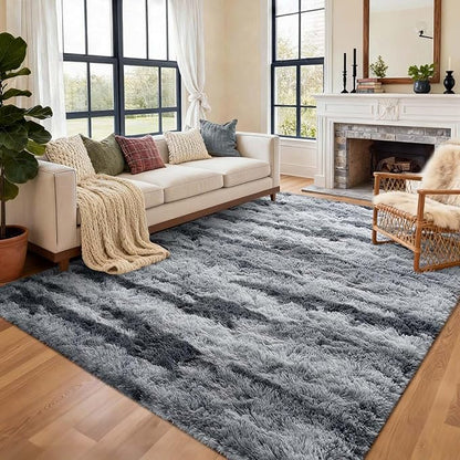 6x9 Ft Large Shag Rugs for Living Room Decor, Tie-Dyed Ultra Soft Fluffy Furry Area Rugs for Bedroom Indoor Floor, Aesthetic Carpet for Kids Home (Grey)