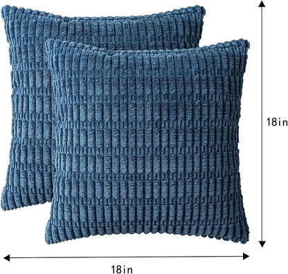 Pack of 2 Corduroy Decorative Throw Pillow Covers 18x18 InchSoft Boho Striped Pillow Covers Modern Farmhouse Home Decor for Sofa Living Room Couch Bed（Teal）