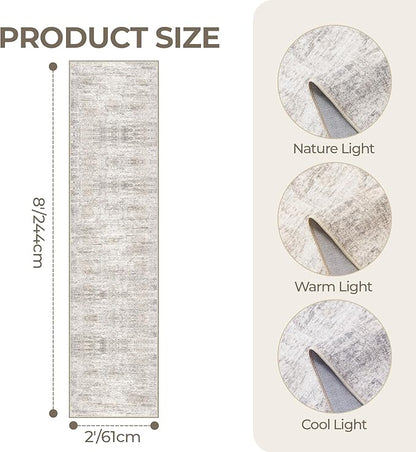 Rug Runners for Hallways Non Slip - 2x8 Runner Rug for Bedroom, Washable Runner with Rubber Backing, Soft Low-Pile Carpet for Kitchen, Laundry, Bathroom (2'x8', Brown/Grey/Ivory)