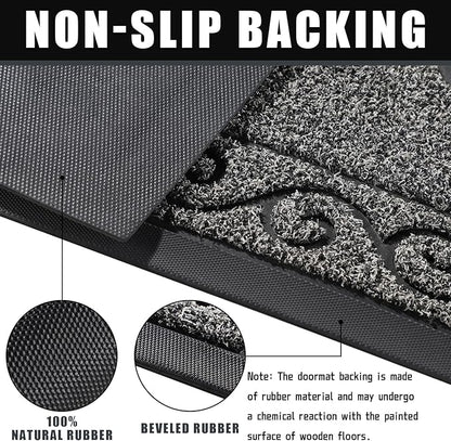 Yimobra Welcome Mats for Front Door 29.5x17, Heavy Duty Waterproof Outdoor Door Mat Outside Entrance, Non-Slip Low Profile Indoor Entryway Mat for Garage Patio, Black Gray