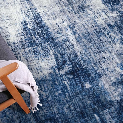 IOHOUZE Abstract Area Rugs 5x7 Ft Washable Rugs for Living Room, Non Slip Dining Room Rug, Printed Faux Wool Rugs for Bedroom, Floor Carpet for Kitchen Nursery Playroom, Navy/Grey