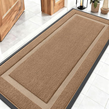 OLANLY Front Door Mat Indoor Outdoor Entrance, Waterproof All-Season, All-Weather Doormat, Sturdy Natural Rubber, Fade Resistant, Low Profile, Easy Clean Patio Porch Entryway Mat, 59x23, Light Borwn