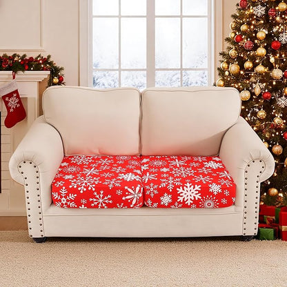 Smiry Printed Couch Cushion Covers, Stretch Soft Couch Covers for Sofa, Washable Non-Slip Sofa Slipcover Furniture Protector for Indoor and Outdoor (2 Pack, Red with White)