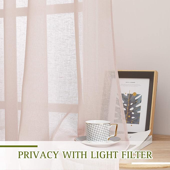 NICETOWN Pink Curtains for Girls Bedroom, Decorative Grommet Flax Linen Semitransparent Casual Window Drapes Privacy with Light Filtering for Bedroom, Dusty Blush, W36 x L63, 2 Pieces