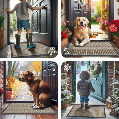 Smiry Front Door Mat Outside Entrance, Heavy Duty Natural Rubber Doormat, Non Slip, Trap Dirt and Moisture, Easy Clean, Low Profile Welcome Floor Mats for Indoor Outdoor Entry, 47x32 Inch, Beige
