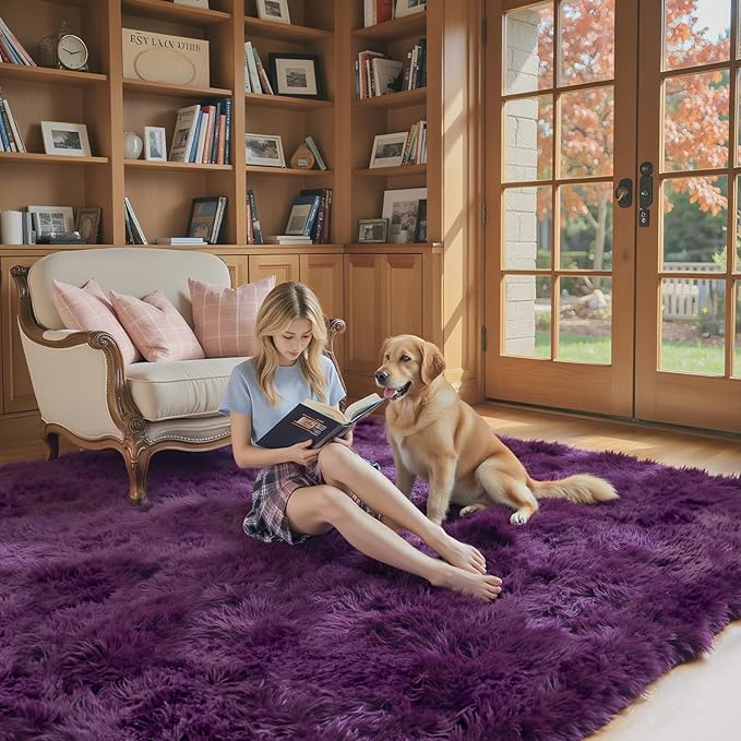 Rugs for Bedroom 4x6, Alfombras para Salas Shag Large Plush Soft Area Rug, Shaggy Carpets for Livingroom, Kids Boys Girls Home Decor Aesthetic(Grape Purple, 4 x 6)