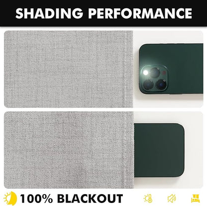 MIULEE 100% Blackout Linen Curtains for Bedroom, Greyish White Solid Luxury Decor Thermal Insulation Room Darkening Drapes for Living Room Nursery Back Tab Rod Pocket 42 x 96 Inches, 2 Panels