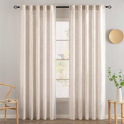MIULEE Natural White Linen Curtains 84 Inch Length for Bedroom Living Room, Soft Thick Linen Textured Window Drapes Semi Sheer Light Filtering Rod Pocket Back Tab Cream Ivory, 2 Panels, 37x84 Inches