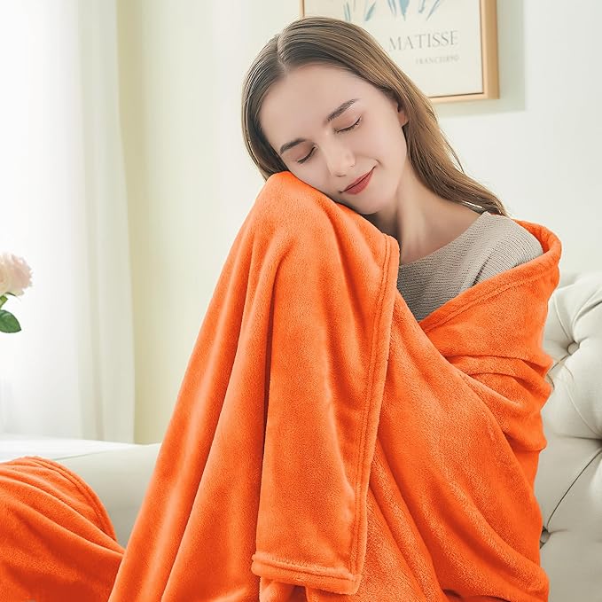 BEDELITE Fleece Blankets Queen Size Orange Throw Blankets for Bed, Luxury Plush Cozy Fuzzy Blanket 90x90 inches, Super Soft & Warm Blankets for All Seasons
